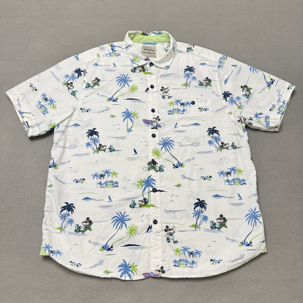Tommy Bahama Disney Shirt Mens XL White Mickey Mouse Tropical Seersucker